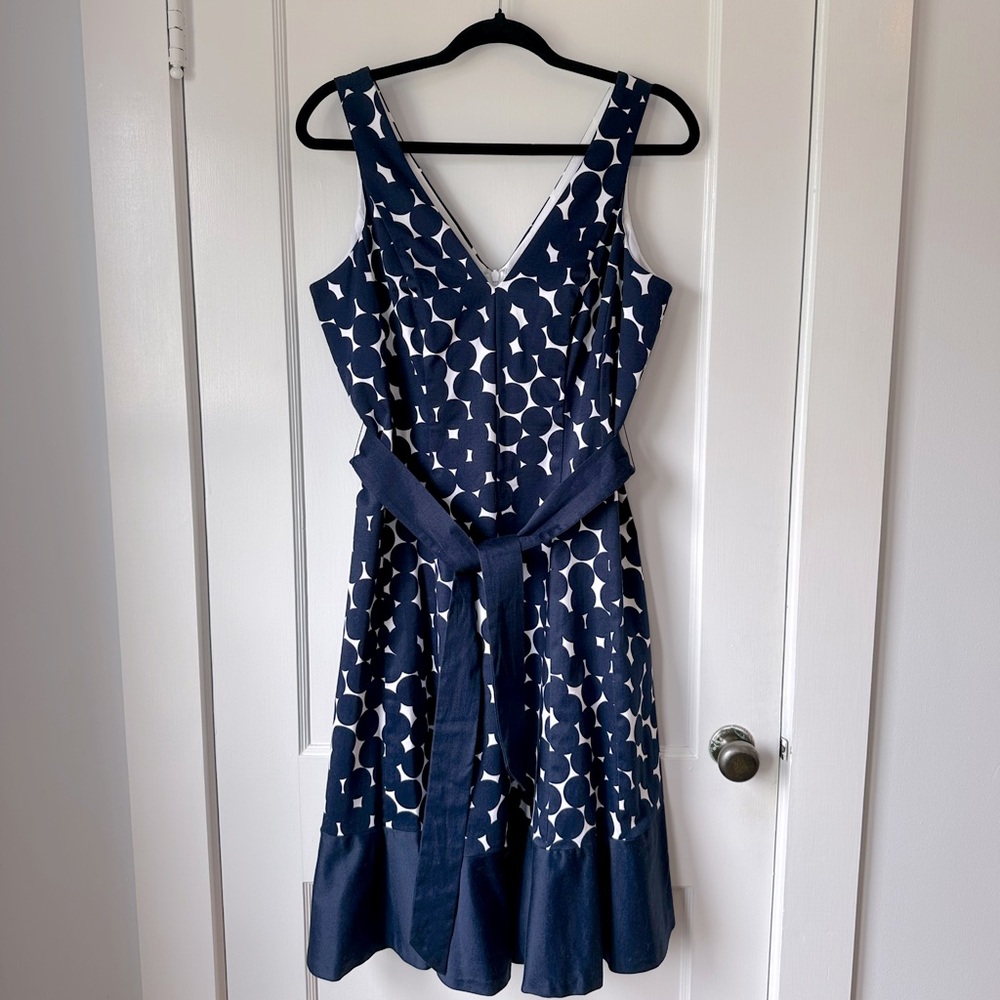 Nine West A-Line Sleeveless Polka Dot Dress Size 12 (Navy & White)
